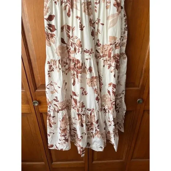Abercrombie & Fitch Women's Brown Floral Smocked Puff Sleeve Midi Dress Size LT - Picture 4 of 11